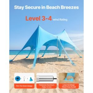 beach tent sun shelter, upf50+ sun protection, 9.2 ft tall, 20 x 13 ft, easy pop up beach canopy with sandbags, stability poles, sand shovels, portable shade for family outings, camping, fishing