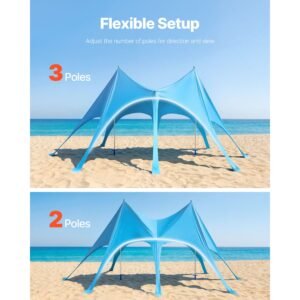 beach tent sun shelter, upf50+ sun protection, 9.2 ft tall, 20 x 13 ft, easy pop up beach canopy with sandbags, stability poles, sand shovels, portable shade for family outings, camping, fishing