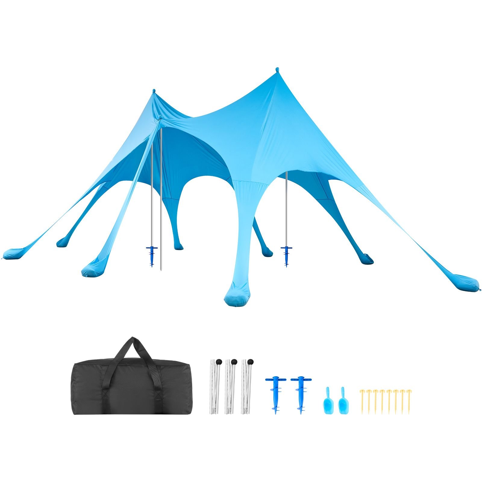 beach tent sun shelter, upf50+ sun protection, 9.2 ft tall, 20 x 13 ft, easy pop up beach canopy with sandbags, stability poles, sand shovels, portable shade for family outings, camping, fishing