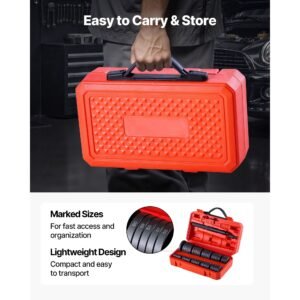 bearing press kit, 52 pcs, bearing race and seal driver set with 49 bushings and handle shaft, bushing driver tool set, heavy duty carbon steel removal installation tool kit with storage case