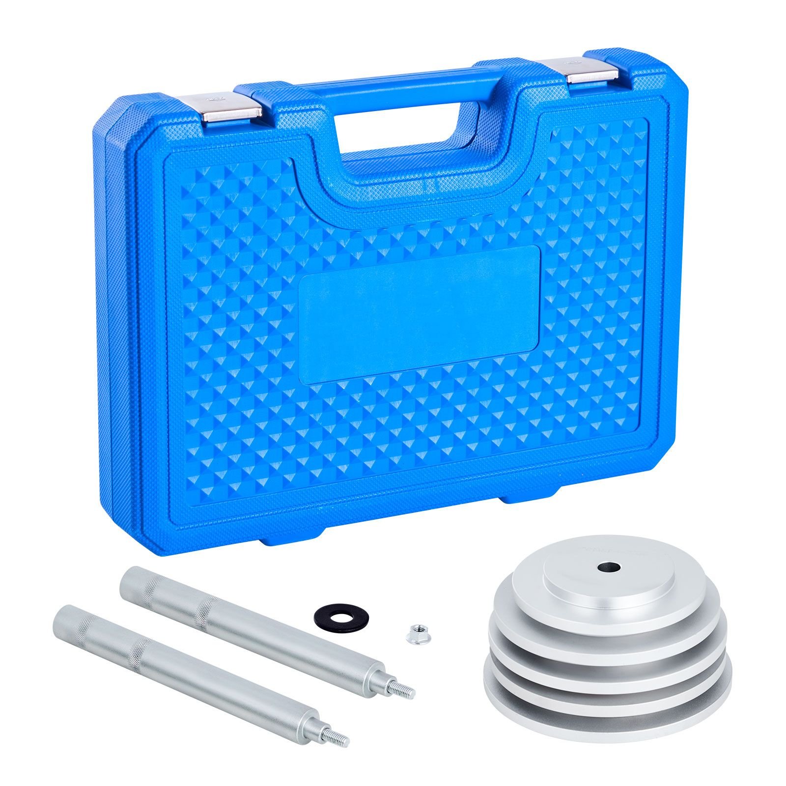 bearing press kit, 7 pcs, bearing race and seal driver set with 5 bushings, handle shaft and extension rod, bushing driver tool set, heavy duty removal installation tool kit with storage case