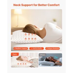 bed pillow for sleeping, queen size luxury quality hotel pillow with memory foam fill, supportive & adjustable, includes natural firber pillowcase, bedding for back, stomach and side sleepers