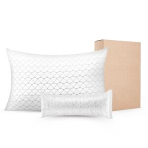 Bed Pillow for Sleeping, Queen Size Luxury Quality Hotel Pillow with Memory Foam Fill, Supportive & Adjustable, Includes Natural Firber Pillowcase, Bedding for Back, Stomach and Side Sleepers