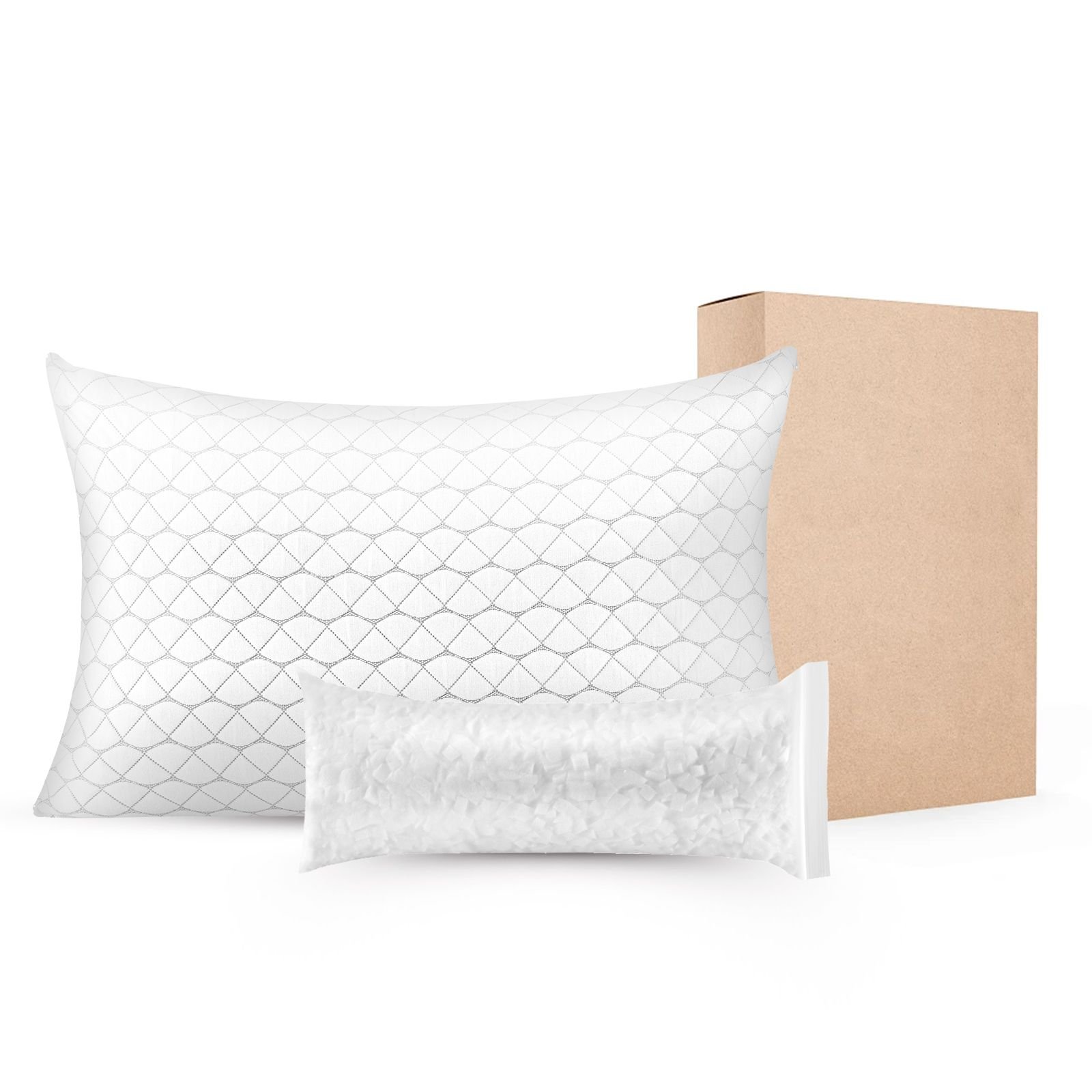 bed pillow for sleeping, queen size luxury quality hotel pillow with memory foam fill, supportive & adjustable, includes natural firber pillowcase, bedding for back, stomach and side sleepers