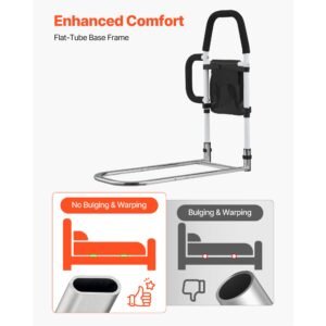bed rail for elderly, bedside assist rails with side handle and pu handrail, adjustable height carbon steel pipe bedside cane, bed bars for seniors & patients, fits king, queen, full, twin