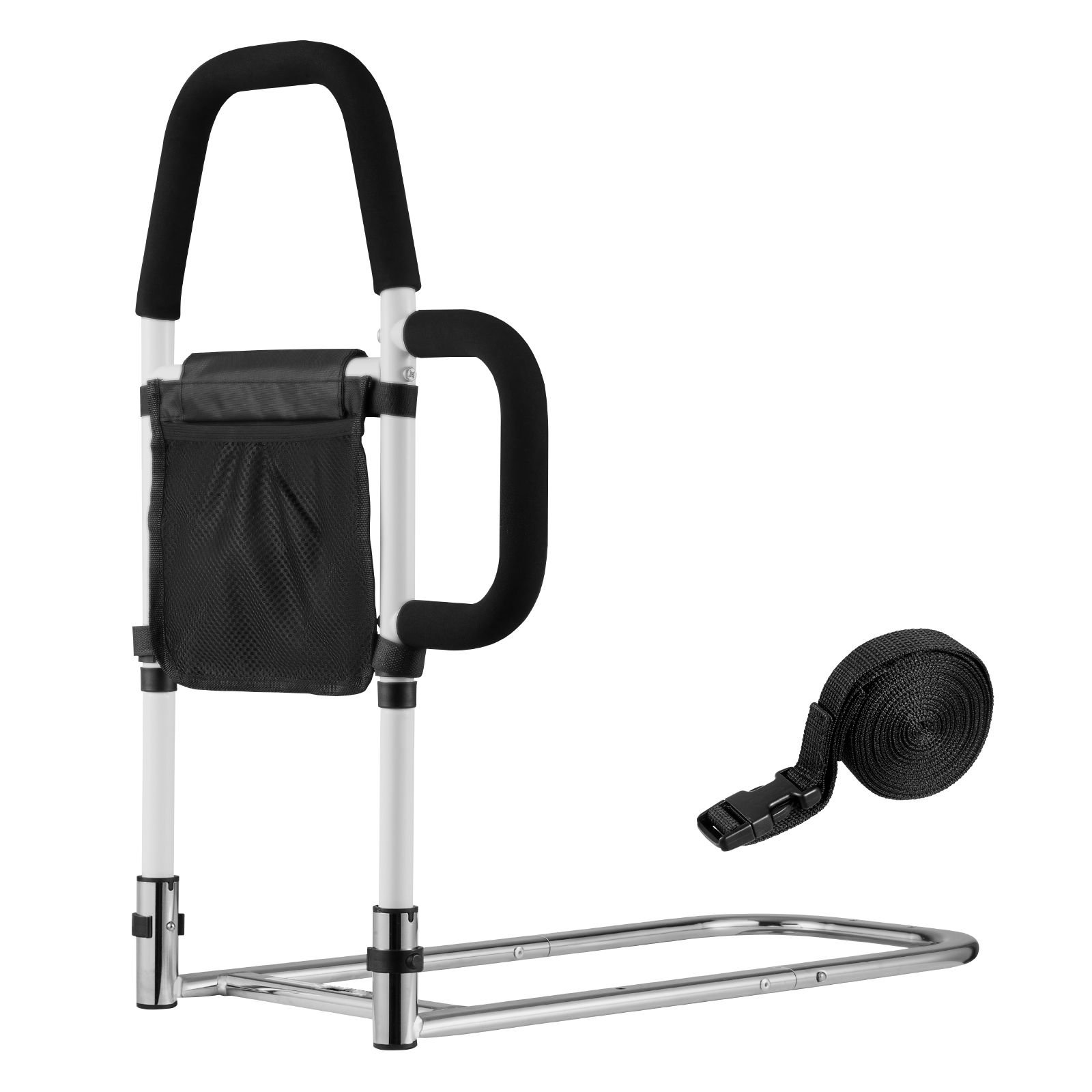 bed rail for elderly, bedside assist rails with side handle and pu handrail, adjustable height carbon steel pipe bedside cane, bed bars for seniors & patients, fits king, queen, full, twin