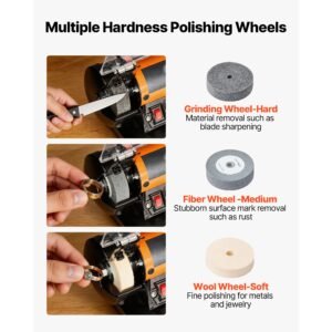 bench buffer polisher, 8300 10600 rpm adjustable speed, polishing & buffing machine with grinding, fiber, and wool wheels, 100 piece accessory kit, for jewelry, wood, metal, raw stone, jade diy