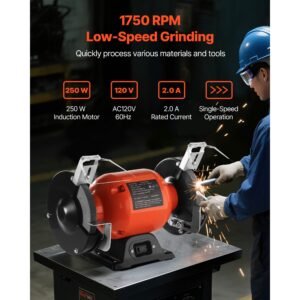 bench grinder, 6 inch single speed bench grinder, 1750rpm low speed table grinders with 250w 2a induction motor, 36/60 grit grinding wheels & adjustable tool rest for precise sharpening grinding