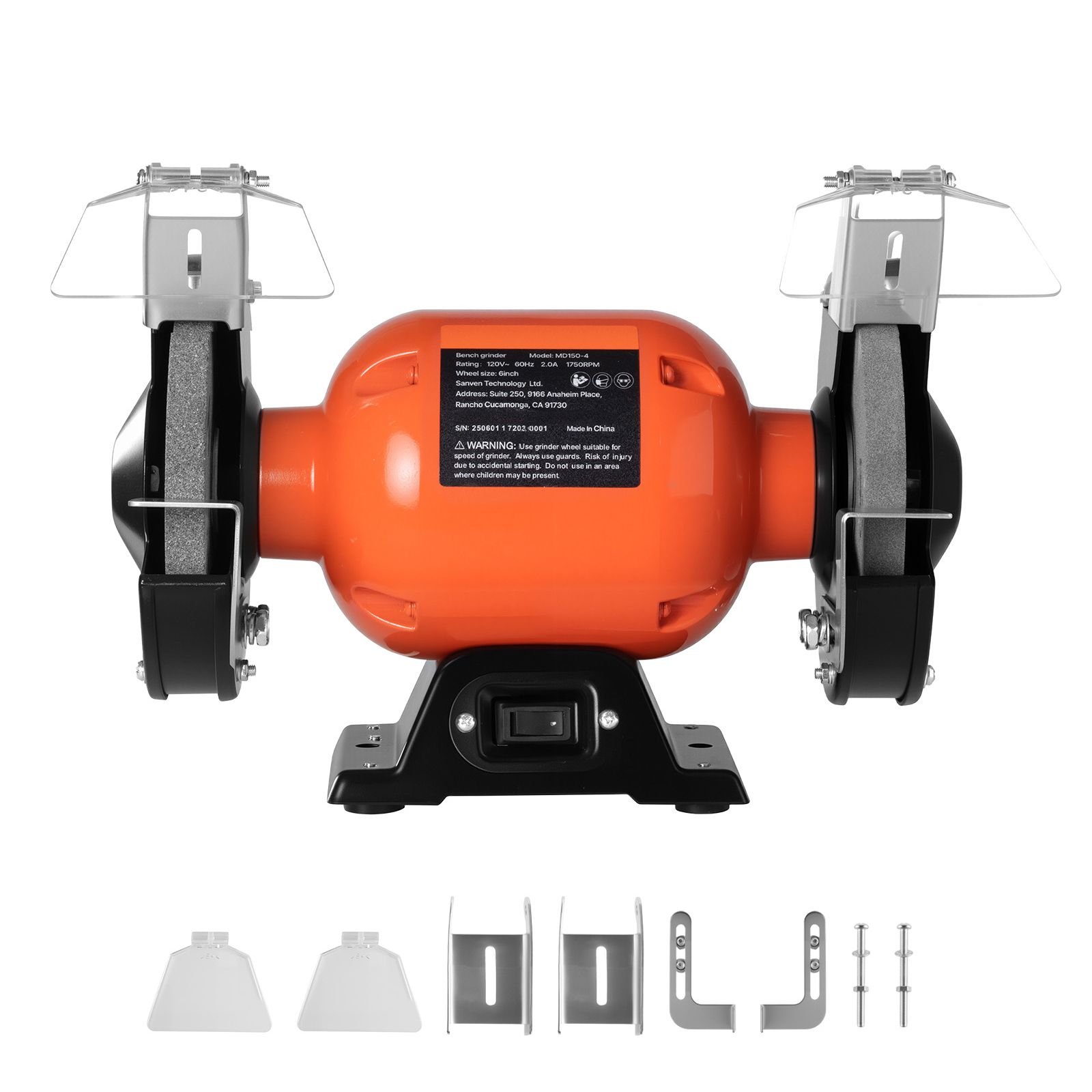 bench grinder, 6 inch single speed bench grinder, 1750rpm low speed table grinders with 250w 2a induction motor, 36/60 grit grinding wheels & adjustable tool rest for precise sharpening grinding