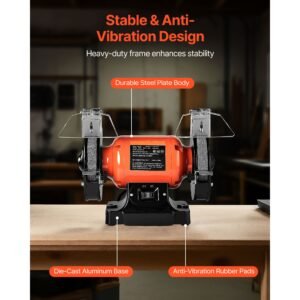 bench grinder, 6 inch single speed bench grinder, 3450rpm high speed table grinders with 450w 3.8a induction motor, 36/60 grit grinding wheel & adjustable eye shield for fast sharpening grinding
