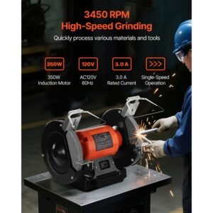 bench grinder, 8 inch single speed bench grinder, 3450rpm high speed table grinders with 350w 3.0a induction motor, 36/60 grit grinding wheel & adjustable eye shield for fast sharpening grinding