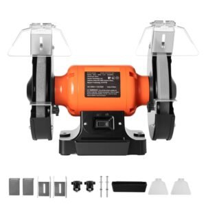 Bench Grinder, 8-inch Single Speed Bench Grinder, 3450RPM High-Speed Table Grinders with 350W 3.0A Induction Motor, 36/60-Grit Grinding Wheel & Adjustable Eye Shield for Fast Sharpening Grinding