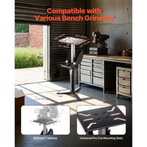 bench grinder stand, bench grinder vise floor pedestal with 12" x 10" mounting plate, 5 level height adjustable pedestal stand with grinding wheel storage compartment & heavy duty cast iron base