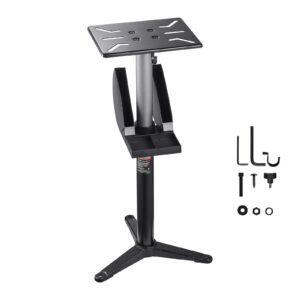 Bench Grinder Stand, Bench Grinder Vise Floor Pedestal with 12" x 10" Mounting Plate, 5-Level Height Adjustable Pedestal Stand with Grinding Wheel Storage Compartment & Heavy-Duty Cast Iron Base