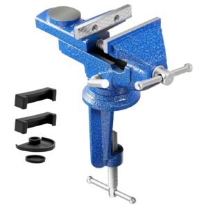 Bench Vise, 3 Inch, Portable Workbench Vice with 360° Swivel Base, Quick Release Rotating Bench Clamp, Raised Base, Cast Iron Construction, for Woodworking, Metalworking, Drilling, and Cutting