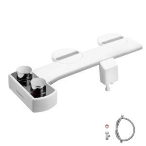 Bidet Attachment for Toilet, Non-Electric Bidet Toilet Seat Attachment - Dual Retractable Nozzles, Adjustable Water Pressure, Easily Installed Cold Water Sprayer for Rear Feminine Wash, White