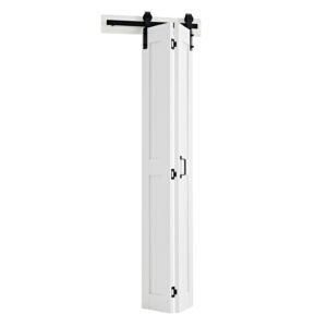 Bifold Barn Door, 24" x 84", MDF Bi-Fold Sliding Closet Doors, Hardware Kit Included, H-Frame Space-Saving Design, Need to Assemble, for Bedroom, Living Room, Wardrobe and Room Divider, White