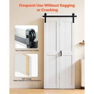 bifold barn door, 36" x 84", mdf bi fold sliding closet doors, hardware kit included, h frame space saving design, need to assemble, for bedroom, living room, wardrobe and room divider, white