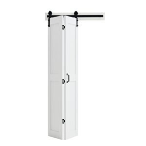 Bifold Barn Door, 36" x 84", MDF Bi-Fold Sliding Closet Doors, Hardware Kit Included, H-Frame Space-Saving Design, Need to Assemble, for Bedroom, Living Room, Wardrobe and Room Divider, White