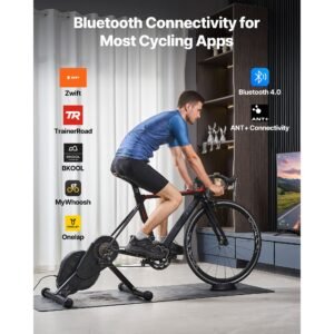 bike trainer, 1 13 level, 26 29 in & 700c wheels, smart bicycle stationary stand for indoor exercise riding with front wheel riser block, fits road and mountain bikes, compatible with zwift app