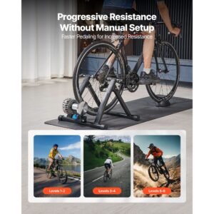bike trainer, 26 29 inch & 700c wheels, foldable fluid bicycle stationary trainer stand for indoor exercise riding with quick release skewer & front wheel riser block, fits road bikes, black