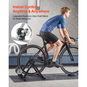 bike trainer, 26 29 inch & 700c wheels, foldable fluid bicycle stationary trainer stand for indoor exercise riding with quick release skewer & front wheel riser block, fits road bikes, black