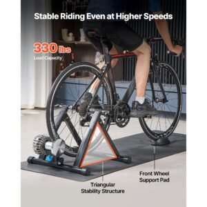 bike trainer, 26 29 inch & 700c wheels, foldable fluid bicycle stationary trainer stand for indoor exercise riding with quick release skewer & front wheel riser block, fits road bikes, black