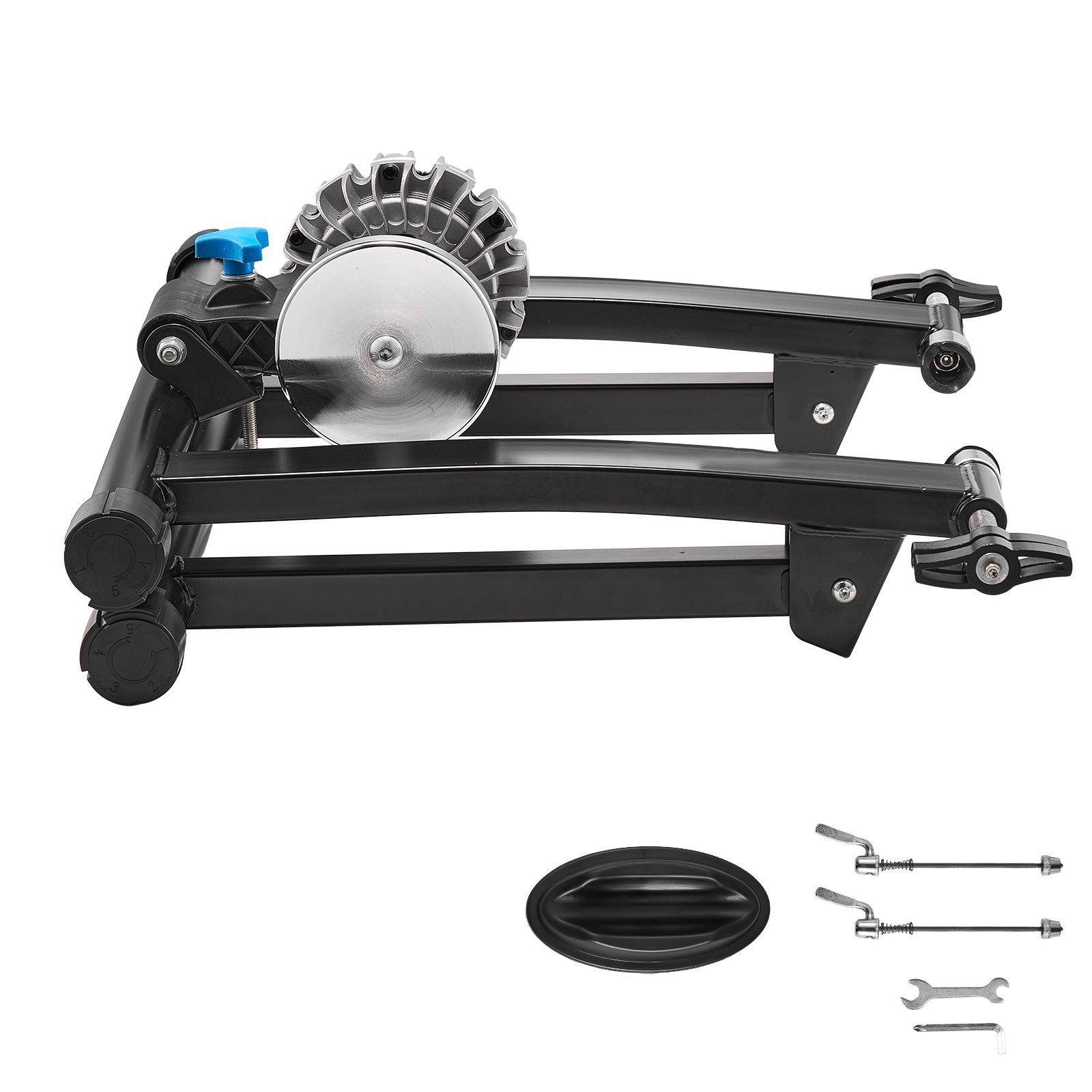 bike trainer, 26 29 inch & 700c wheels, foldable fluid bicycle stationary trainer stand for indoor exercise riding with quick release skewer & front wheel riser block, fits road bikes, black