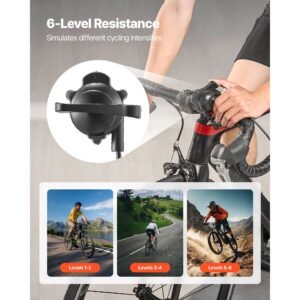 bike trainer, 6 level resistance, 26 29 in & 700c wheels, foldable magnetic bicycle stationary stand for indoor exercise riding with quick release skewer & front wheel riser block for road bikes