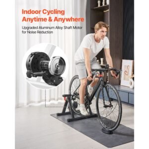 bike trainer, 6 level resistance, 26 29 in & 700c wheels, foldable magnetic bicycle stationary stand for indoor exercise riding with quick release skewer & front wheel riser block for road bikes