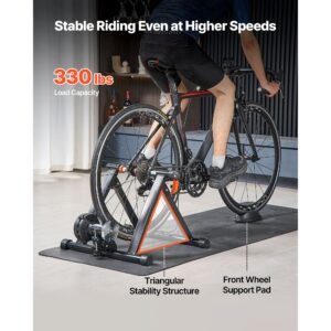 bike trainer, 6 level resistance, 26 29 in & 700c wheels, foldable magnetic bicycle stationary stand for indoor exercise riding with quick release skewer & front wheel riser block for road bikes