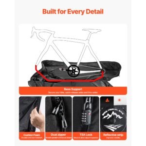 bike travel bag, road bike bag road bicycle storage carry with tsa lock & dual zipper, black bicycle case wheelbase 37 42 in for air travel, outdoor use, airplane, car, train, subway transport