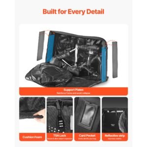 bike travel bag, transport universal bicycle storage case bag with tsa lock, support plates, protection and fork mount stabilisation, bicycle case max. wheelbase 51 in for airplane, outdoor use