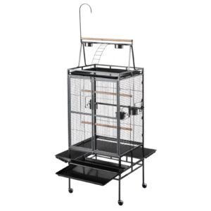 Bird Cage, 32.7 x 31.1 x 82.7 inch, Open Flat Top, Wrought Iron Bird Flight Cage with Perches, Slide-Out Tray, Plastic Feeders, for Cockatiel, Monk Parakeet, Amazon Parrot, African Grey Parrot