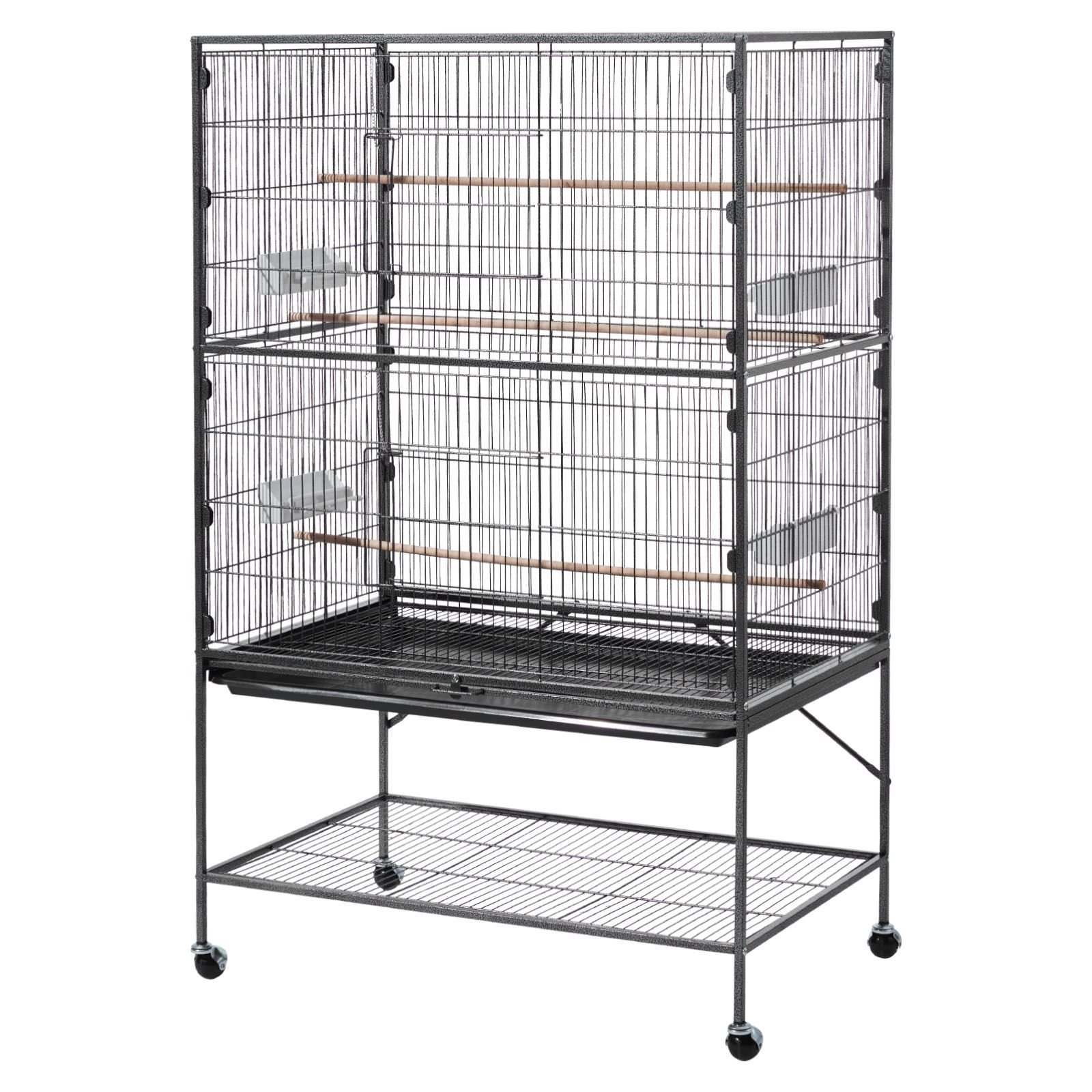 bird cage, 36.6 x 22.8 x 59.5 inch, flat top, wrought iron bird flight cage with perches, slide out tray and plastic feeders, for blue tit, cockatiel, canary, monk parakeet, african grey parrot