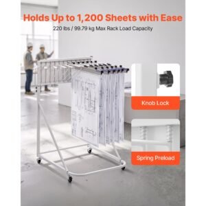 blueprint storage rack, steel, mobile adjustable blueprint holder with 6 pack of 24 inch aluminum clamps, 4 wheels, display rack storage organizer stand, for file display plan poster office home