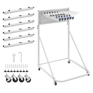 Blueprint Storage Rack, Steel, Mobile Adjustable Blueprint Holder with 6 Pack of 24 Inch Aluminum Clamps, 4 Wheels, Display Rack Storage Organizer Stand, for File Display Plan Poster Office Home