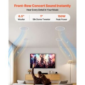bluetooth ceiling speakers, 6.5", in ceiling & in wall speaker system with amplifier, 2 way, for damp and humid placement, home theater, covered outdoor patio and flush mount wired, 4 speakers