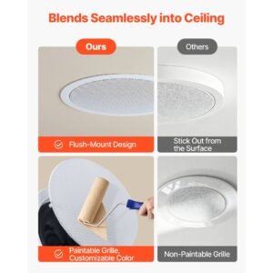 bluetooth ceiling speakers, 6.5", in ceiling & in wall speaker system with amplifier, 2 way, for damp and humid placement, home theater, covered outdoor patio and flush mount wired, 4 speakers