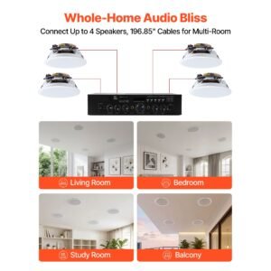 bluetooth ceiling speakers, 6.5", in ceiling & in wall speaker system with amplifier, 2 way, for damp and humid placement, home theater, covered outdoor patio and flush mount wired, 4 speakers