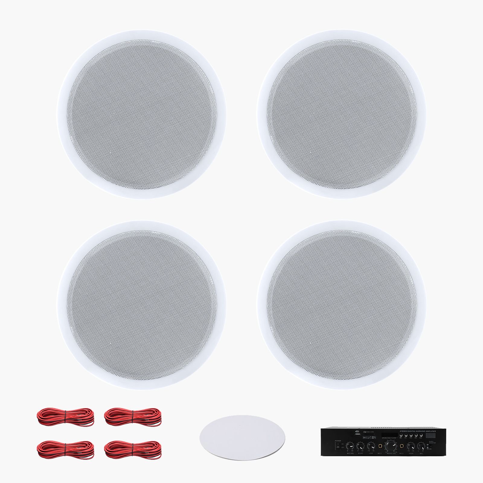 bluetooth ceiling speakers, 6.5", in ceiling & in wall speaker system with amplifier, 2 way, for damp and humid placement, home theater, covered outdoor patio and flush mount wired, 4 speakers