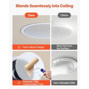 bluetooth ceiling speakers, 8", in ceiling & in wall speaker system with amplifier, 2 way flush mount speakers, for damp humid placement, home theater, living room, or covered patio, 1 pair