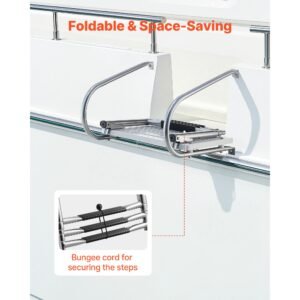 boat ladder, 3 steps, stainless steel telescoping folding swim deck ladder for rear entry inboard, 400 lbs capacity with wide anti slip steps & handrails, for outboards, yacht, pontoon boats