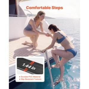 boat ladder, 3 steps, stainless steel telescoping folding swim deck ladder for rear entry inboard, heavy duty 600 lbs capacity with wide anti slip steps, for outboards, yacht, pontoon boats