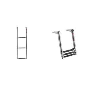 Boat Ladder, 3 Steps, Stainless Steel Telescoping Folding Swim Deck Ladder for Rear Entry Inboard, Heavy Duty 600 lbs Capacity with Wide Anti-Slip Steps, for Outboards, Yacht, Pontoon Boats
