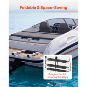 boat ladder, 3 steps, stainless steel telescoping folding swim deck ladder for rear entry inboard, heavy duty 600 lbs capacity with wide anti slip steps, for outboards, yacht, pontoon boats
