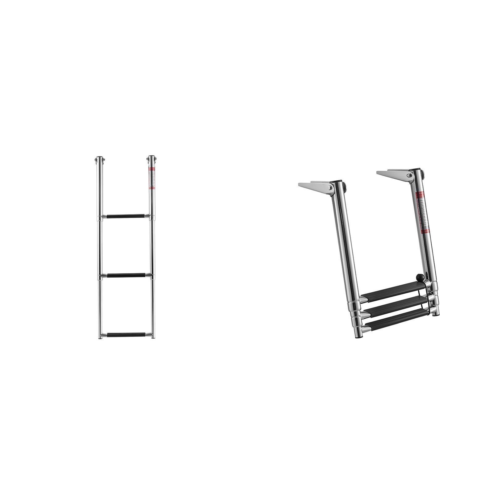 boat ladder, 3 steps, stainless steel telescoping folding swim deck ladder for rear entry inboard, heavy duty 600 lbs capacity with wide anti slip steps, for outboards, yacht, pontoon boats