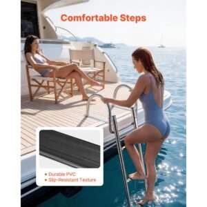 boat ladder, 4 steps, stainless steel telescoping folding swim deck ladder for rear entry inboard, 600 lbs capacity with wide anti slip steps & handrails, for outboards, yacht, pontoon boats