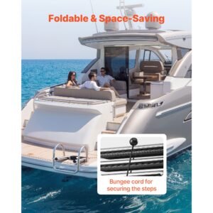 boat ladder, 4 steps, stainless steel telescoping folding swim deck ladder for rear entry inboard, 600 lbs capacity with wide anti slip steps & handrails, for outboards, yacht, pontoon boats