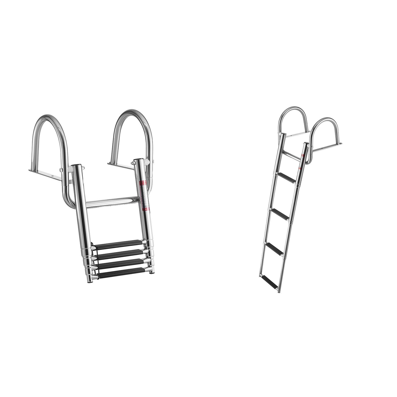 boat ladder, 4 steps, stainless steel telescoping folding swim deck ladder for rear entry inboard, 600 lbs capacity with wide anti slip steps & handrails, for outboards, yacht, pontoon boats